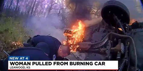 Video: Driver rescued after vehicle catches fire in Leawood following cr.